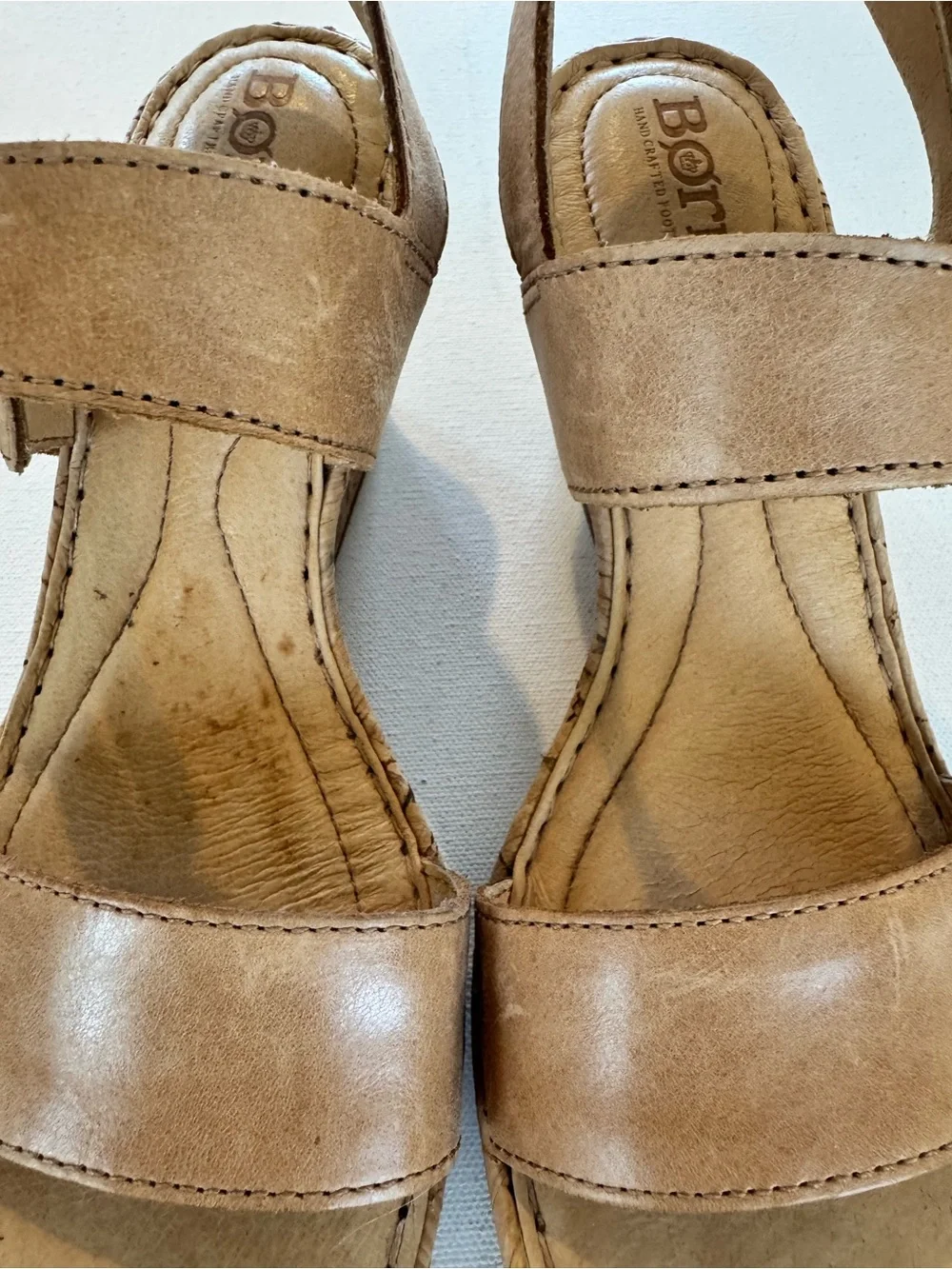 Born Lenore Cork Wedge Sandal Womens 7 Natural Tan Leather Comfort Platform Shoe - Picture 4 of 10